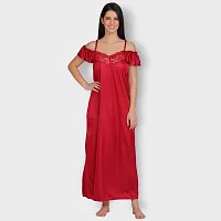 Siami Apparels Solid Satin 4 Piece Nightwear Set (1 Robe, 1 Nighty, 1 Top, 1 Pyjama) for Women | Attractive  Stylish (Free Size, MEHROON)-thumb3