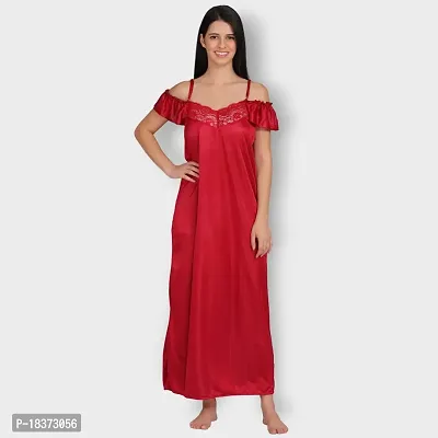 Siami Apparels Solid Satin 4 Piece Nightwear Set (1 Robe, 1 Nighty, 1 Top, 1 Pyjama) for Women | Attractive  Stylish (Free Size, MEHROON)-thumb4