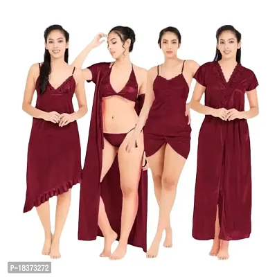 Siami Apparels Plain Saset of 6 | Solid  Plain | Comfy  Attractive NightWear For Women, Wife, Girlfriend (Free Size, Mehroon)