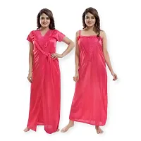 Siami Apparels Solid Satin Nighty with Robe | Stylist  Comfy (2 PC Nighty Set) (Free Size, GAJREE)-thumb1