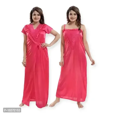 Siami Apparels Solid Satin Nighty with Robe | Stylist  Comfy (2 PC Nighty Set) (Free Size, GAJREE)-thumb2