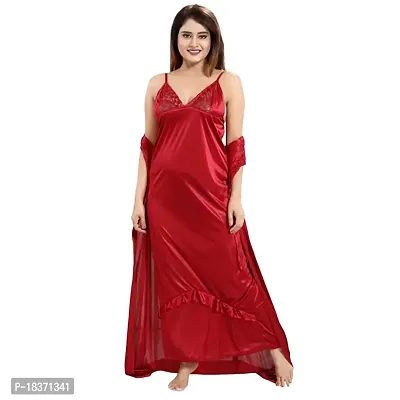 Siami Apparels Solid Satin 6 Piece Nightwear/Nighty Set (1 Robe, 1 Nighty, 1 Top, 1 Patiyala, 1 Lingerie Set) for Women-thumb3