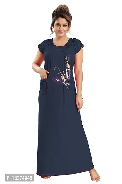 Siami Apparels Printed Nighty | Morpankh Print Nightgown/Maxi | Viscose Cotton Sleepwear/Nightwear for Women, Mother, Wife, Girlfriend (XL, Navy)