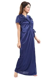 SHOPPING STATIONS Women's Satin Solid Maxi Nighty (SSN6022, Free Size, Blue)-thumb1