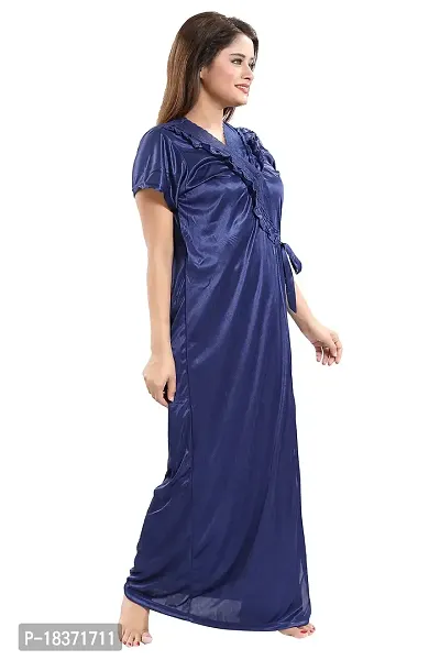 SHOPPING STATIONS Women's Satin Solid Maxi Nighty (SSN6022, Free Size, Blue)-thumb2