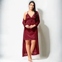 Siami Apparels Solid Satin Nighty/Night Wear Sets With Robe | Attractive  Stylish | For Women (2 PC Nighty Set)-thumb1