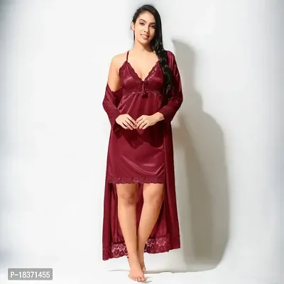 Siami Apparels Solid Satin Nighty/Night Wear Sets With Robe | Attractive  Stylish | For Women (2 PC Nighty Set)-thumb2