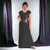 Siami Apparels Printed Nighty | Morpankh Print Nightgown/Maxi | Viscose Cotton Sleepwear/Nightwear for Women, Mother, Wife, Girlfriend (XL, Black)-thumb3