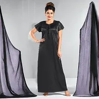 Siami Apparels Solid Satin Nighty | Attractive  Stylish Night Wear | Comfy  Plain | for Women, Wife, Girlfriend (XL, Black)-thumb3