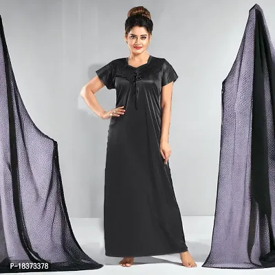 Siami Apparels Solid Satin Nighty | Attractive  Stylish Night Wear | Comfy  Plain | for Women, Wife, Girlfriend (XL, Black)-thumb4