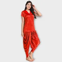 Siami Apparels Solid Satin 6 Piece Nightwear/Nighty Set | Attractive  Stylish | (1 Robe, 1 Nighty, 1 Top, 1 Patiala, 1 bra and panty set) for Women (Free Size, Red)-thumb4