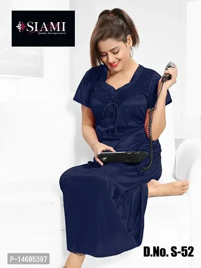 Siami Solid Satin Lace Elegance Nighty