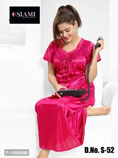 Siami Solid Satin Lace Elegance Nighty