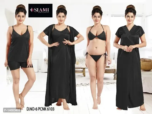 Siami  Solid  Six Pieces of Bridal  Nighty Set-thumb0