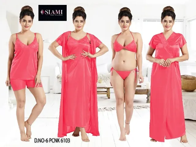 Siami Solid Six Pieces of Bridal Nighty Set