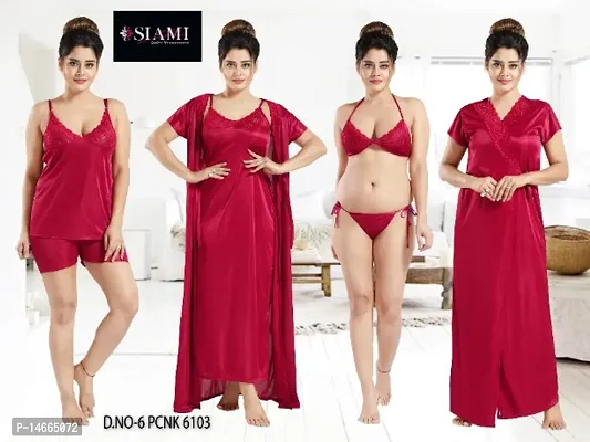 Siami  Solid  Six Pieces of Bridal  Nighty Set