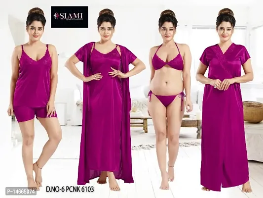 Bridal Nighty Set 6 Pieces (Pink)