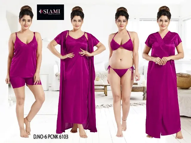 Siami Solid Six Pieces of Bridal Nighty Set