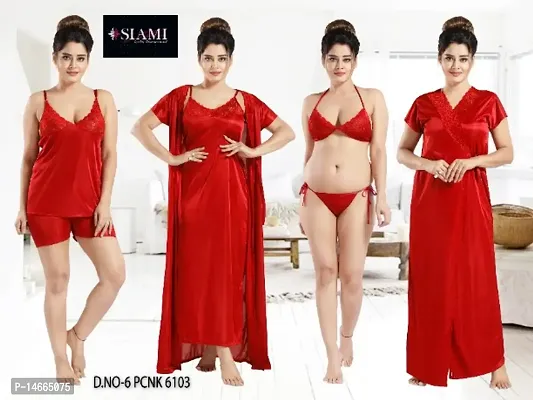 Siami  Solid  Six Pieces of Bridal  Nighty Set