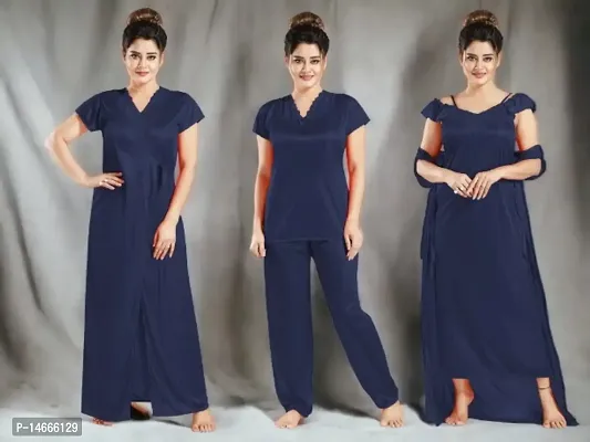 Siami Apparels Womens Satin Nightwear Nightgown/Nighty/Nightsuit Pack of 4 Set.