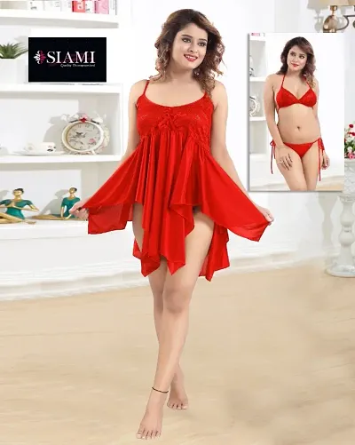 Siami Sensual Stylish Babydoll Dress With Lingerie Set
