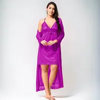 Classic Satin Solid Nighty with Robe For Women-thumb1