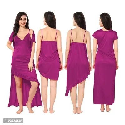 Siami Apparels Designer Solid Satin 6 Piece Nightwear Set (1 Robe, 1 Nighty, 1 Top, 1 Shorts, 1 Lingerie Set) for Women | Sexy  Stylish | for Honeymoon, Valentines Day, Bedroom-thumb3