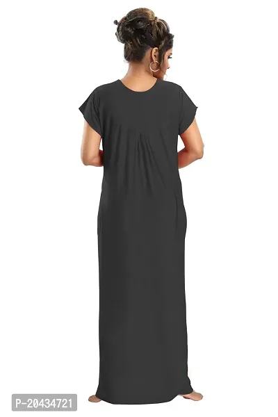 Siami Apparels Plain Nighty | Embroidered Nightgown/Maxi with Front Zip | Viscose Cotton Sleepwear/Nightwear for Women, Wife, Girlfriend-thumb2