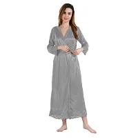 Siami Apparels Satin 2 PC Nighty/Night Wear Set with Robe | V- Neck | Solid/Plain | Attractive  Stylish | for Women, Girlfriend, Wife-thumb3