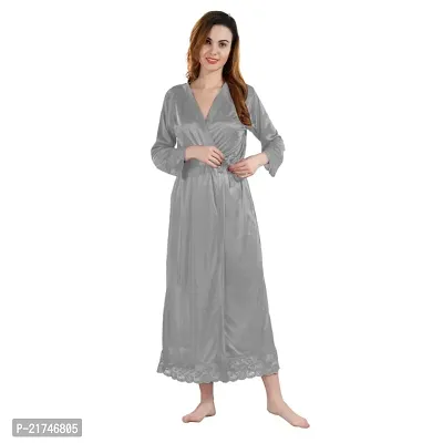 Siami Apparels Satin 2 PC Nighty/Night Wear Set with Robe | V- Neck | Solid/Plain | Attractive  Stylish | for Women, Girlfriend, Wife-thumb4