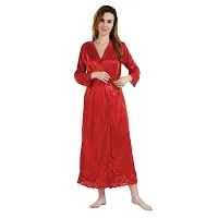 Siami Apparels Satin 2 PC Nighty/Night Wear Set with Robe | V- Neck | Solid/Plain | Attractive  Stylish | for Women, Girlfriend, Wife-thumb2