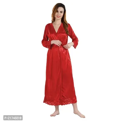 Siami Apparels Satin 2 PC Nighty/Night Wear Set with Robe | V- Neck | Solid/Plain | Attractive  Stylish | for Women, Girlfriend, Wife-thumb3