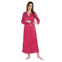 Siami Apparels Satin 2 PC Nighty/Night Wear Set with Robe | V- Neck | Solid/Plain | Attractive  Stylish | for Women, Girlfriend, Wife-thumb1