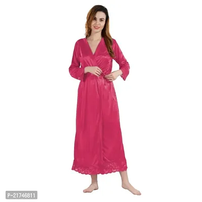 Siami Apparels Satin 2 PC Nighty/Night Wear Set with Robe | V- Neck | Solid/Plain | Attractive  Stylish | for Women, Girlfriend, Wife-thumb2