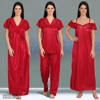 Buy Siami Apparels- Designer Solid Satin 6 Piece Nightwear/Night