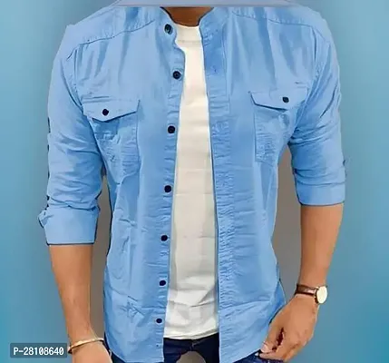 Stylish Blue Cotton Long Sleeves Casual Shirt For Men