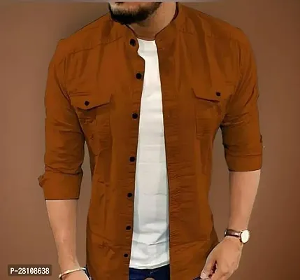 Stylish Brown Cotton Long Sleeves Casual Shirt For Men