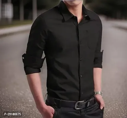 Stylish Black Cotton Long Sleeves Casual Shirt For Men-thumb0