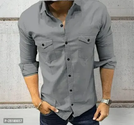 Stylish Grey Cotton Long Sleeves Casual Shirt For Men