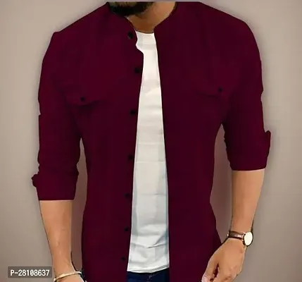 Stylish Purple Cotton Long Sleeves Casual Shirt For Men-thumb0