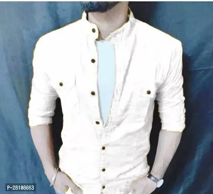 Stylish White Cotton Long Sleeves Casual Shirt For Men