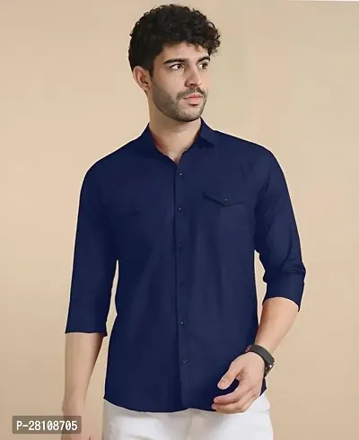 Stylish Blue Cotton Long Sleeves Casual Shirt For Men