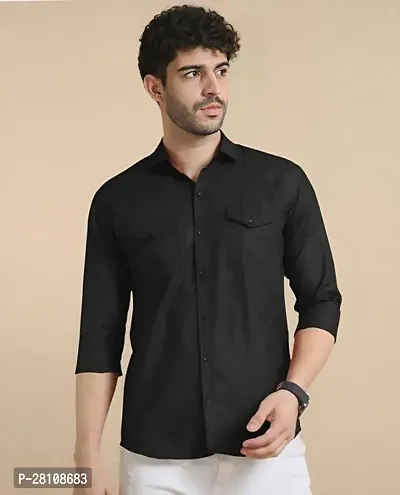 Stylish Black Cotton Long Sleeves Casual Shirt For Men-thumb0