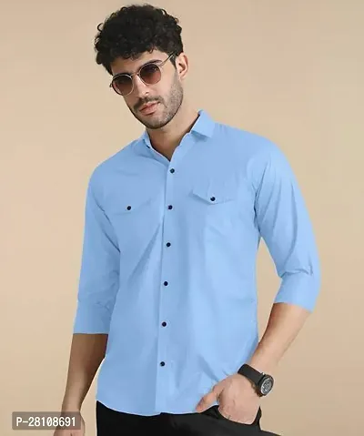 Stylish Blue Cotton Long Sleeves Casual Shirt For Men