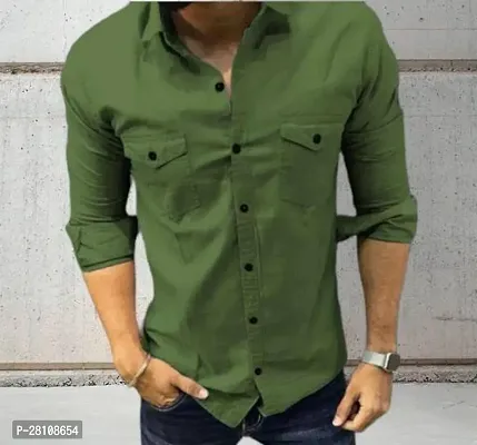 Stylish Green Cotton Long Sleeves Casual Shirt For Men