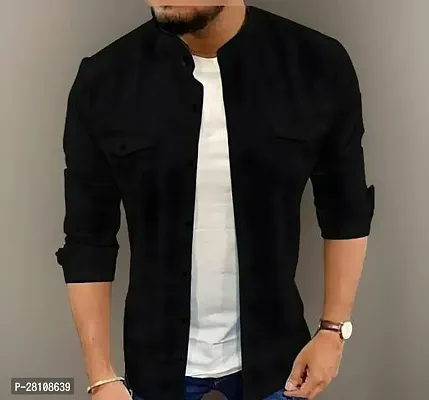 Stylish Black Cotton Long Sleeves Casual Shirt For Men