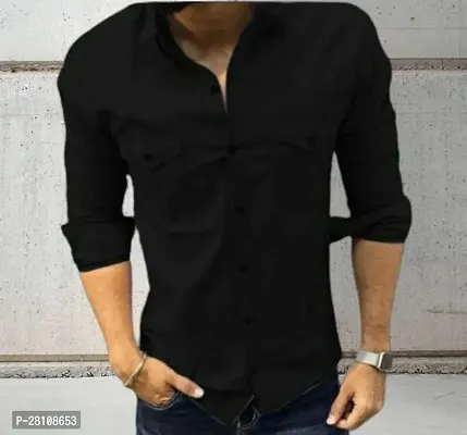 Stylish Black Cotton Long Sleeves Casual Shirt For Men-thumb0
