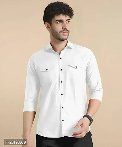 Stylish White Cotton Long Sleeves Casual Shirt For Men-thumb0