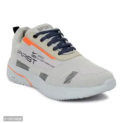 RECAN Men's Grey Mesh Trekking Lace-Up Sports Shoes 8-thumb0