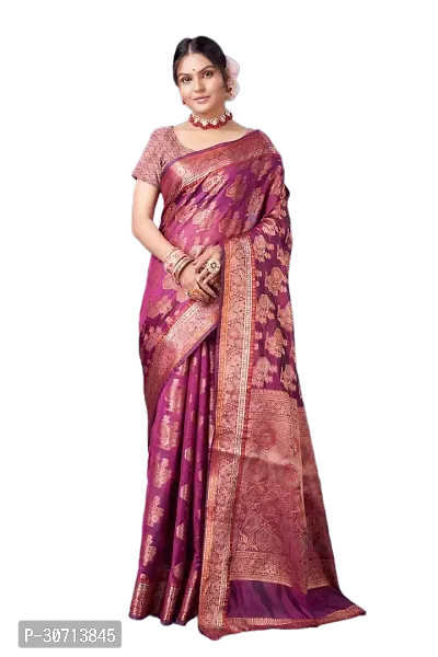 Stylish Purple Khadi Cotton Zari Saree with Blouse piece For Women